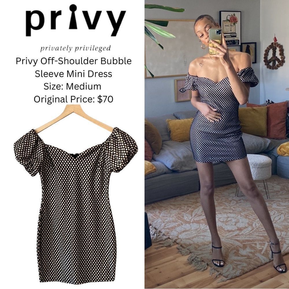 Privy Off-Shoulder Bubble Sleeve Mini Dress